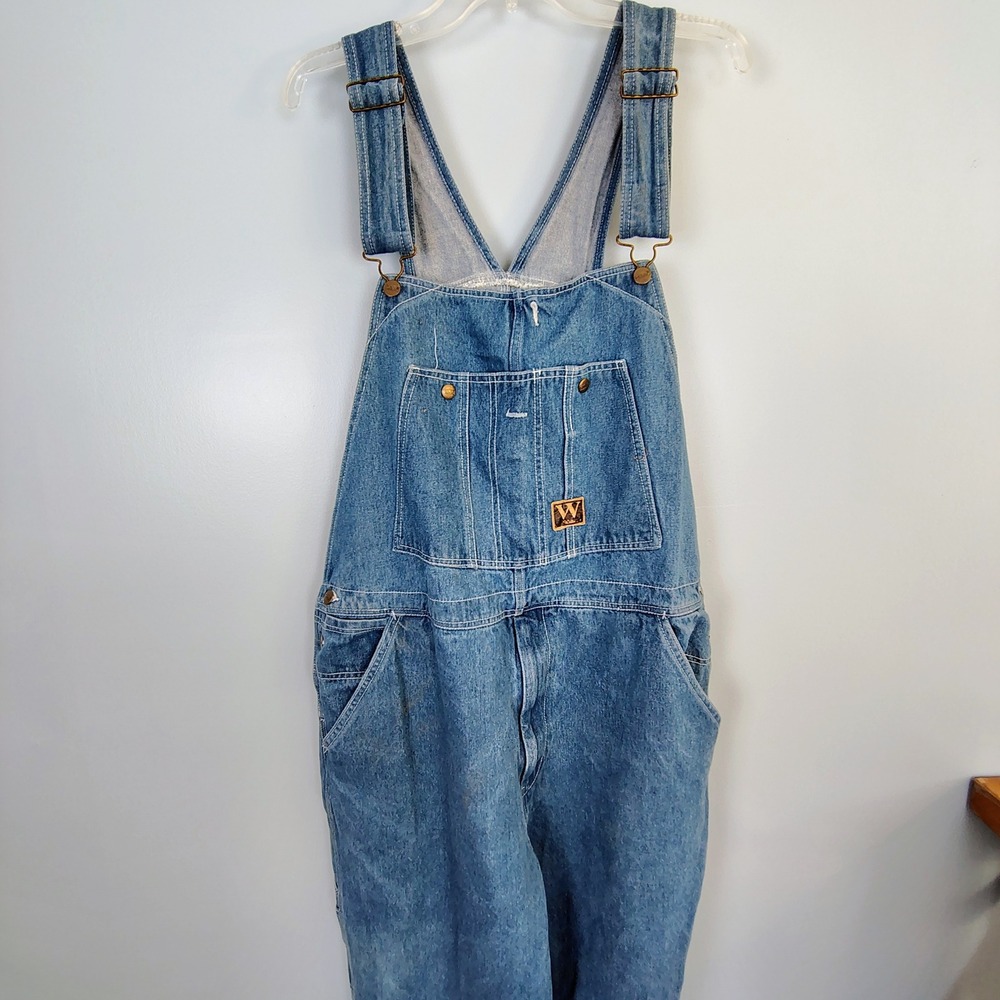 Walls Vintage Denim Overalls Mens 42x34 Medium Wash Workwear Carpenter T94030 DB - Picture 2 of 9